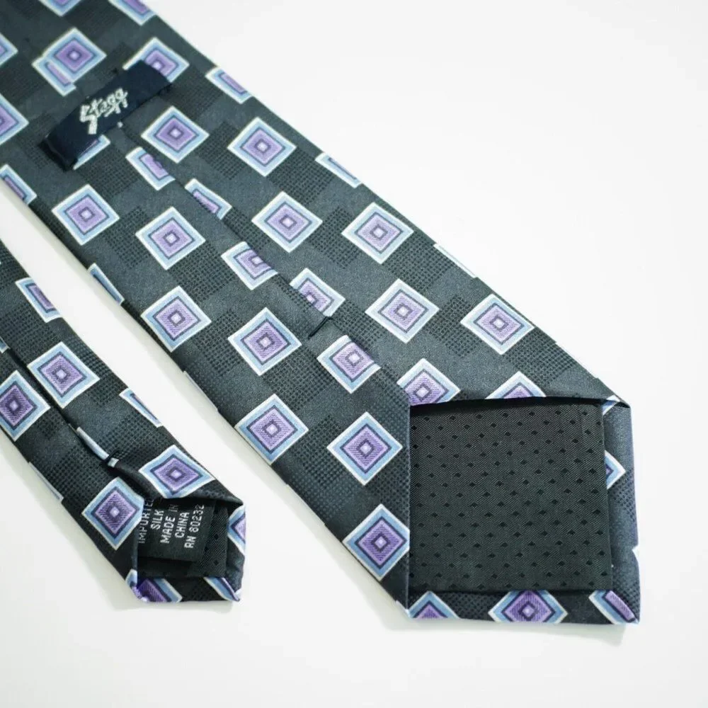 Stegg Boy's Black Purple‎ Geometric Print Silk Tie